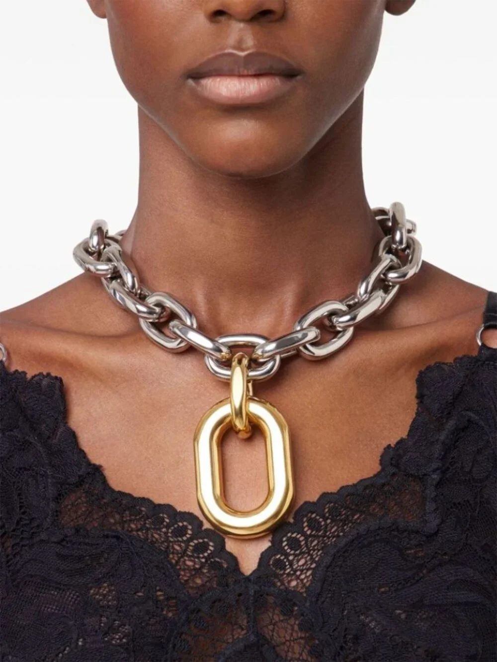 2pcs Zara Set Gold Double Interlock Oval Circle Link Chain Necklace